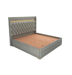 STRATA FURNITUR Sheesham Wood Queen Size Bed with Box Storage and Upholstery Tufted Headboard | Modern Wooden Double Bed Cot Palang Furniture for Bedroom, Hotels, Living Room, and Home (Grey)