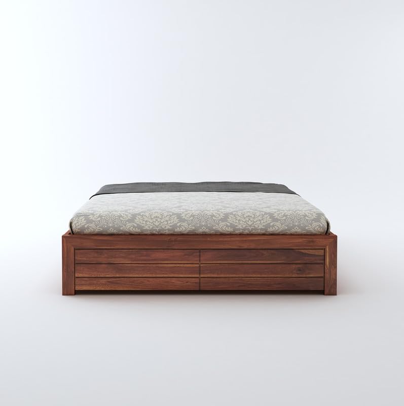 STRATA FURNITURE Sheesham Wood Queen Size Bed with Hydraulic Storage for Living Room Bedroom Home Wooden Double Bed Cot Palang Furniture (Honey Finish)