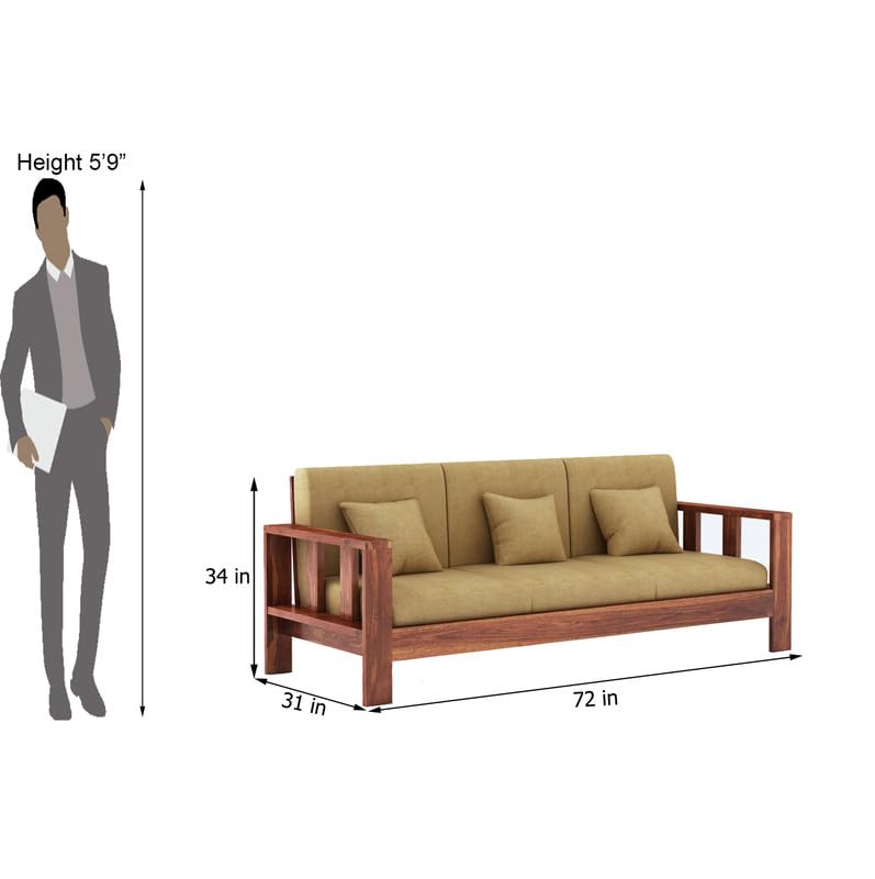 STRATA FURNITURE Sheesham Wood 3 Seater Sofa Set for Hall Home Office Living Room Solid Wooden Three Seater Sofa Set Furniture (Honey Finish) Visit the STRATA FURNITURE Store