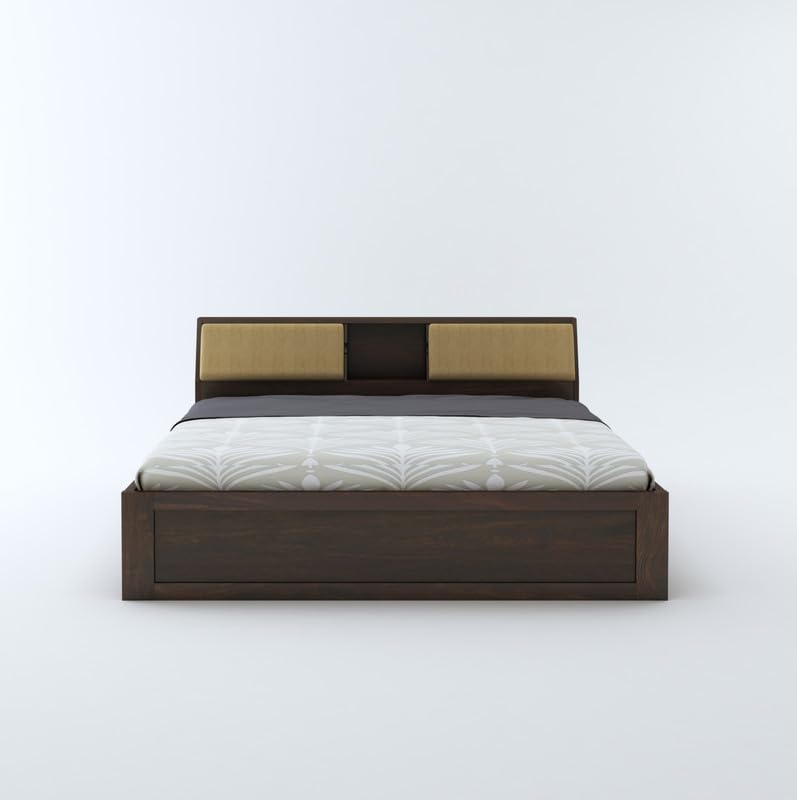 STRATA FURNITURE Sheesham Wood King Size Bed with Drawer and Headboard Storage for Bedroom Living Room Home Wooden Double Bed Cot Palang Furniture (Walnut Finish)