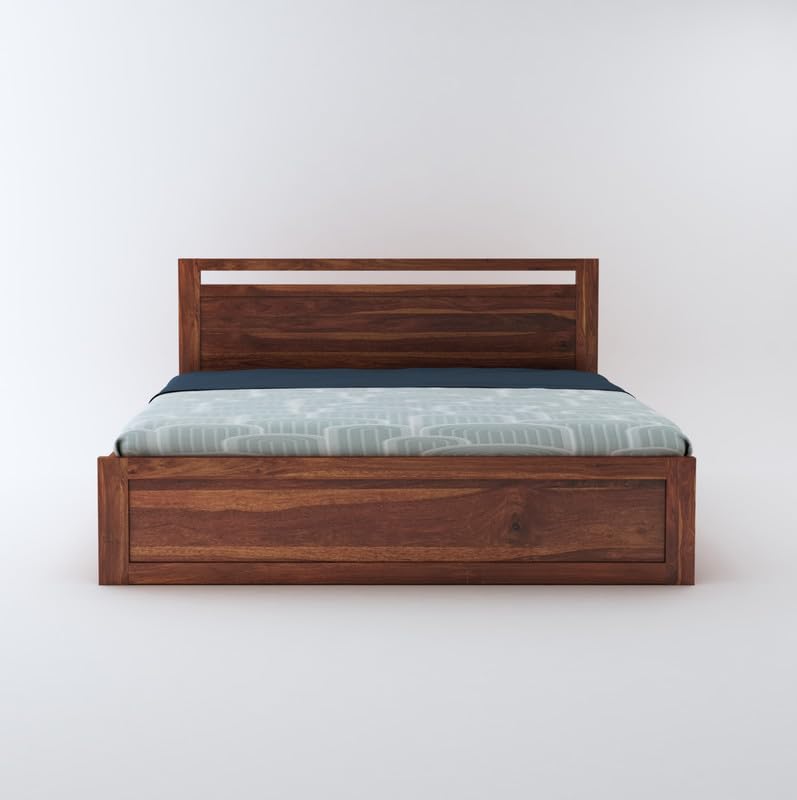 STRATA FURNITURE Sheesham Wood King Size Bed with Hydraulic Storage for Home Living Room Bedroom Wooden Double Bed Cot Palang Furniture (Honey Finish)