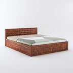 STRATA FURNITURE Sheesham Wood Diamond King Size Bed with Box Storage and Headboard for Bedroom Living Room Home Wooden Double Bed Cot Palang Furniture (Honey Finish)