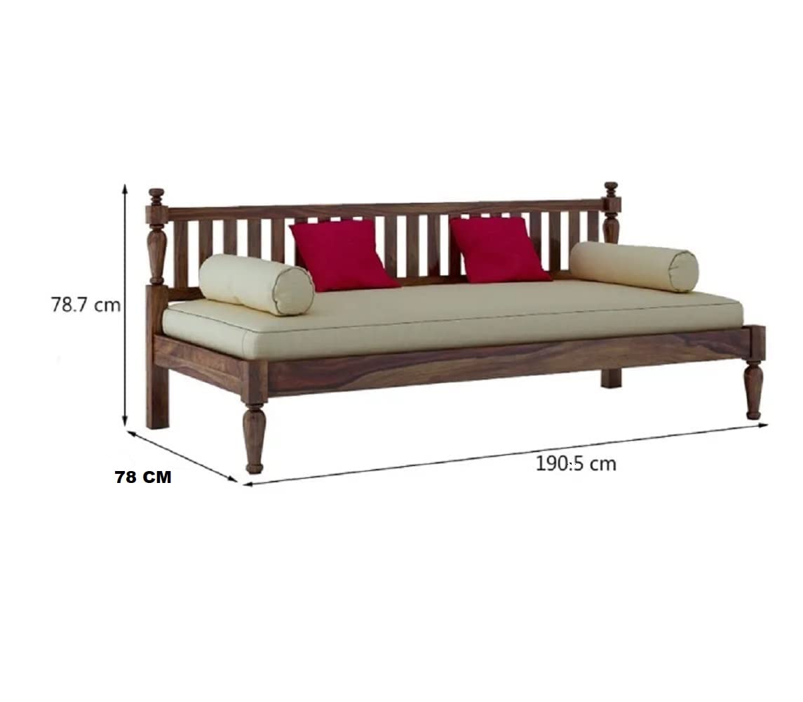 Strata Furniture Solid Sheesham Wood Diwan Bed For Home And Living Room Wooden Deewan Bed (Light Walnut), 2 Seater