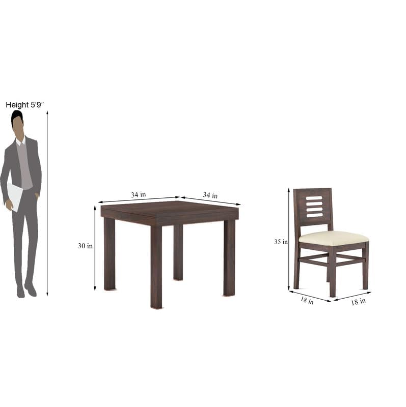 STRATA FURNITURE Solid Sheesham Wood 4 Seater Dining Table Set with Cushioned Chairs - 4 Chairs and 1 Table Dining Set for Dining Room Living Room Home Office Hotels Restaurant (Walnut Finish)