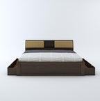 STRATA FURNITURE Sheesham Wood King Size Bed with Drawer and Headboard Storage for Bedroom Living Room Home Wooden Double Bed Cot Palang Furniture (Walnut Finish)