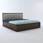 STRATA FURNITURE Sheesham Wood Queen Size Bed with Hydraulic and Cushion Headboard Storage for Living Room Home Bedroom | Wooden Double Bed Cot Palang Furniture (Honey Finish)