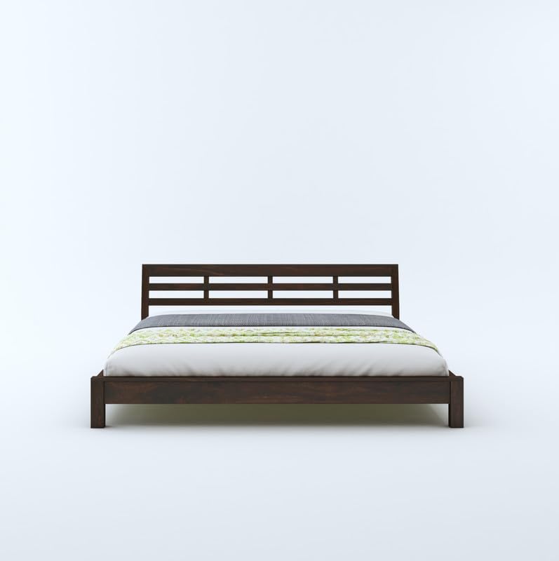 STRATA FURNITURE Sheesham Wood King Size Platform Bed Without Storage for Bedroom Living Room Home Hotel Wooden Double Bed Cot Palang Low Height Bed Furniture (Walnut Finish)