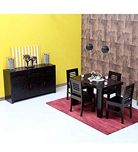 Sheesham Wood 4 Seater Dining Table Set with 4 Chairs for Home Warm Chestnut Finish, Brown