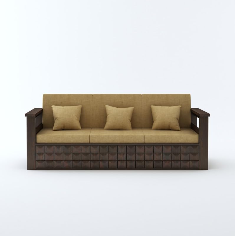 STRATA FURNITURE Sheesham Wood 7 Seater Sofa Set for Living Room Home Office Solid Wooden 3+2+1+1 Seater Sofa Set Furniture (Walnut Finish)