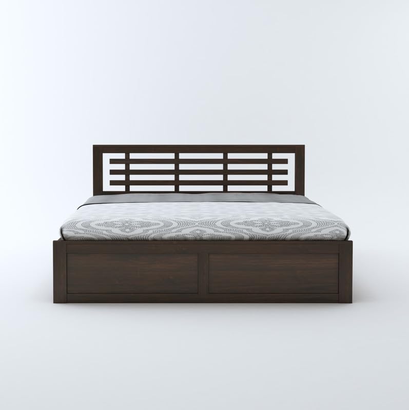 STRATA FURNITURE Sheesham Wood King Size Bed with Box Storage and Headboard for Bedroom Living Room Home Wooden Double Bed Cot Palang Furniture (Walnut Finish)
