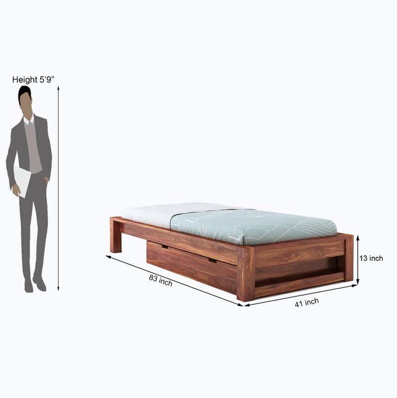 STRATA FURNITURE Sheesham Wood Single Size Bed with Drawer Storage for Bedroom Living Room Home Wooden Palang Bed (Honey Finish)