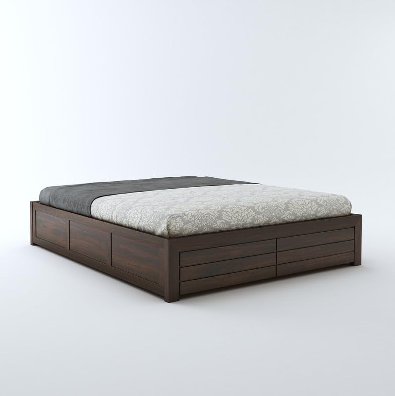 STRATA FURNITURE Sheesham Wood Queen Size Bed with Hydraulic Storage for Living Room Bedroom Home Wooden Double Bed Cot Palang Furniture (Walnut Finish)