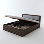 STRATA FURNITURE Sheesham Wood King Size Bed with Hydraulic Storage and Cushion Headboard for Living Room Bedroom Home Wooden Double Bed Cot Palang Furniture (Walnut Finish)
