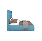 STRATA FURNITUR Sheesham Wood Queen Size Bed with Hydraulic Box Storage and Upholstery Tufted Headboard | Wooden Double Bed Cot Palang Furniture for Bedroom, Hotels, Living Room, and Home (Blue)