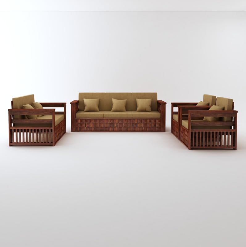 STRATA FURNITURE Sheesham Wood 7 Seater Sofa Set for Living Room Home Office Solid Wooden 3+2+1+1 Seater Sofa Set Furniture (Honey Finish)