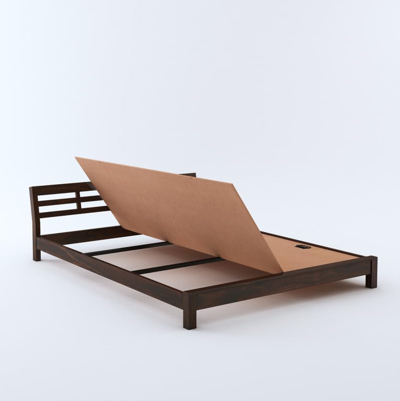 STRATA FURNITURE Sheesham Wood King Size Platform Bed Without Storage for Bedroom Living Room Home Wooden Double Cot Palang Low Height Bed Furniture (Walnut Finish)