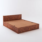 STRATA FURNITURE Sheesham Wood Diamond King Size Bed with Box Storage and Headboard for Bedroom Living Room Home Wooden Double Bed Cot Palang Furniture (Honey Finish)
