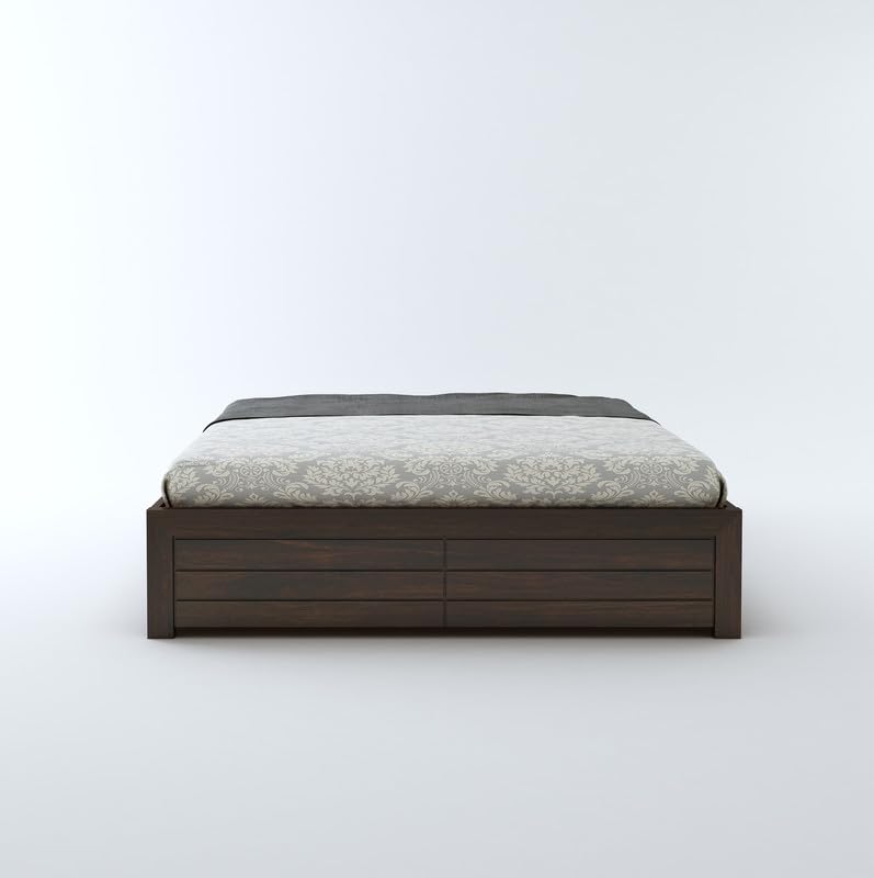 STRATA FURNITURE Sheesham Wood Queen Size Bed with Hydraulic Storage for Living Room Bedroom Home Wooden Double Bed Cot Palang Furniture (Walnut Finish)