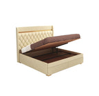 STRATA FURNITUR Sheesham Wood Queen Size Bed with Hydraulic Box Storage and Upholstery Tufted Headboard | Wooden Double Bed Cot Palang Furniture for Bedroom, Hotels, Living Room, and Home (Beige)