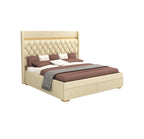 STRATA FURNITUR Sheesham Wood Queen Size Bed with Hydraulic Box Storage and Upholstery Tufted Headboard | Wooden Double Bed Cot Palang Furniture for Bedroom, Hotels, Living Room, and Home (Beige)