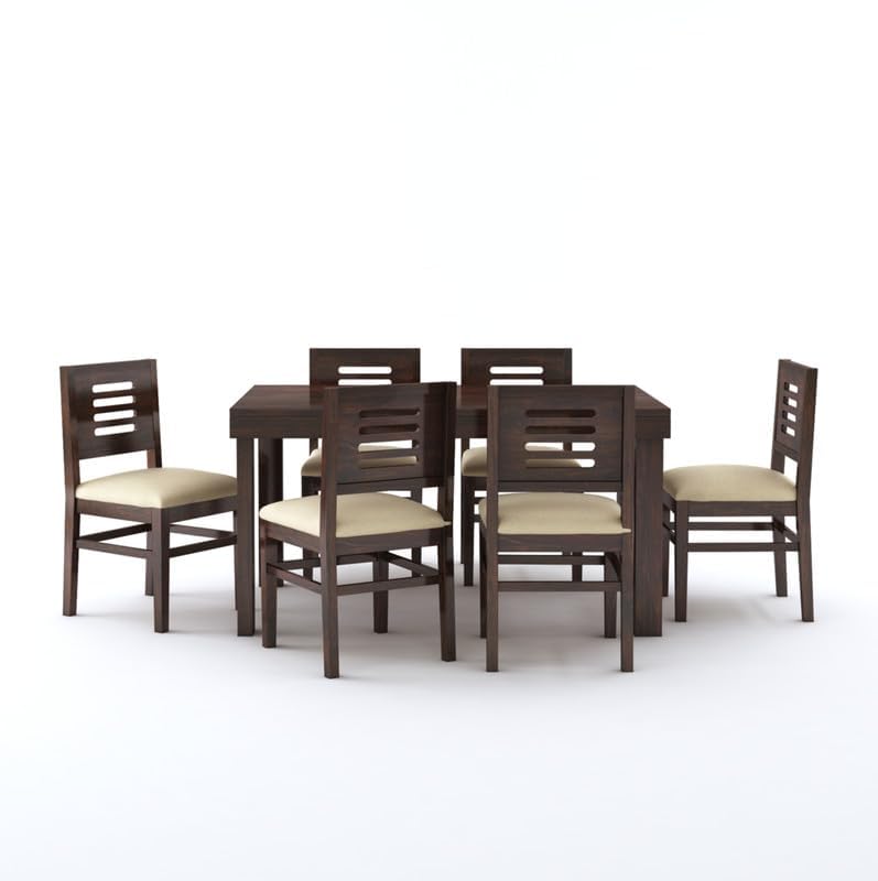 STRATA FURNITURE Solid Sheesham Wood 6 Seater Dining Table Set with Cushioned Chairs - 6 Chairs and 1 Table Dining Set for Dining Room Living Room Home Office Hotels Restaurant (Walnut Finish)