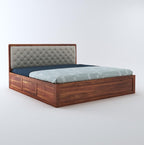 STRATA FURNITURE Sheesham Wood King Size Bed with Hydraulic and Cushion Headboard Storage for Living Room Home Bedroom Wooden Double Bed Cot Palang Furniture (Honey Finish)