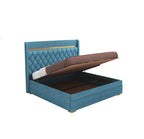 STRATA FURNITUR Sheesham Wood Queen Size Bed with Hydraulic Box Storage and Upholstery Tufted Headboard | Wooden Double Bed Cot Palang Furniture for Bedroom, Hotels, Living Room, and Home (Blue)