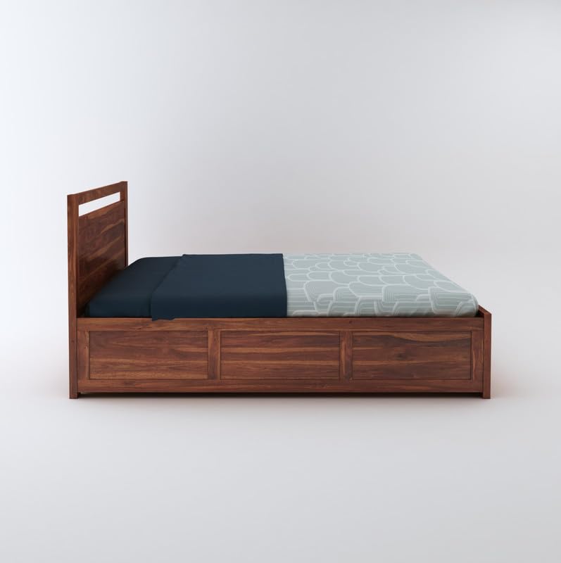 STRATA FURNITURE Sheesham Wood King Size Bed with Hydraulic Storage for Home Living Room Bedroom Wooden Double Bed Cot Palang Furniture (Honey Finish)