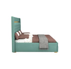 STRATA FURNITUR Sheesham Wood Queen Size Bed with Box Storage and Upholstery Tufted Headboard | Modern Wooden Double Bed Cot Palang Furniture for Bedroom, Hotels, Living Room, and Home (Greendust)