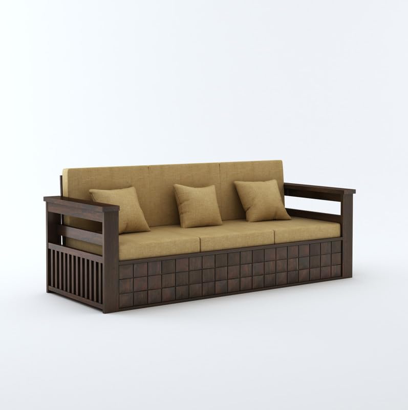 STRATA FURNITURE Sheesham Wood 7 Seater Sofa Set for Living Room Home Office Solid Wooden 3+2+1+1 Seater Sofa Set Furniture (Walnut Finish)