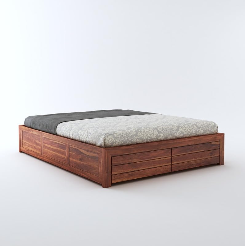STRATA FURNITURE Sheesham Wood Queen Size Bed with Hydraulic Storage for Living Room Bedroom Home Wooden Double Bed Cot Palang Furniture (Honey Finish)