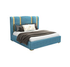 STRATA FURNITUR Sheesham Wood Queen Size Platfrom Bed with Box Storage and Upholstered Headboard | Modern Wooden Double Bed Cot Palang Furniture for Bedroom, Hotels, Living Room, and Home (Blue)