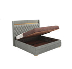 STRATA FURNITUR Sheesham Wood Queen Size Bed with Hydraulic Box Storage and Upholstery Tufted Headboard | Wooden Double Bed Cot Palang Furniture for Bedroom, Hotels, Living Room, and Home (Grey)