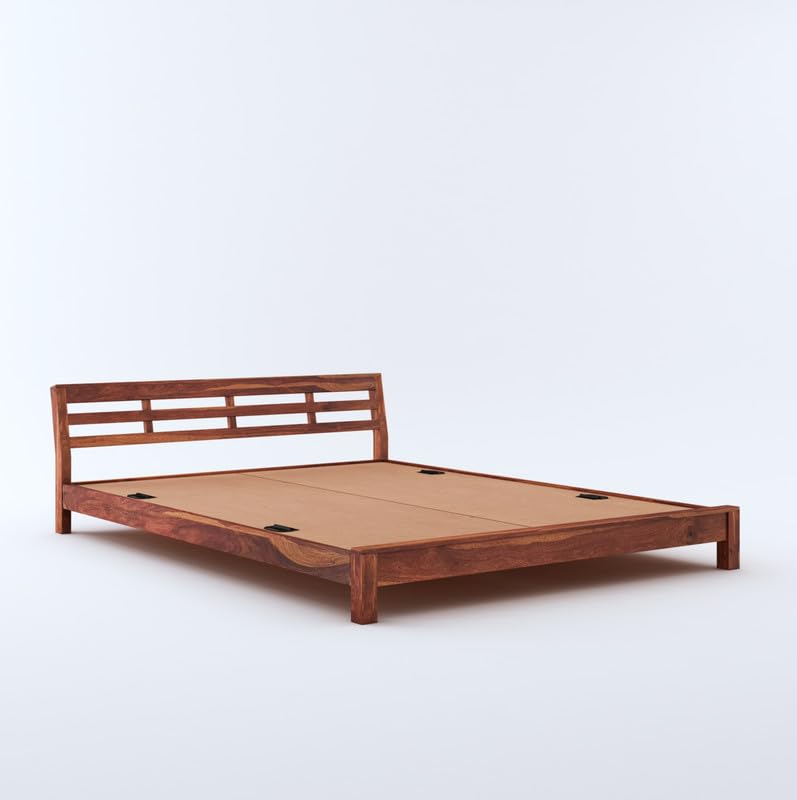 STRATA FURNITURE Sheesham Wood King Size Platform Bed Without Storage for Bedroom Living Room Home Wooden Double Cot Palang Low Height Bed Furniture (Honey Finish)