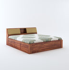 STRATA FURNITURE Sheesham Wood Queen Size Bed with Hydraulic and Headboard Storage for Living Room Home Bedroom Wooden Double Bed Cot Palang Furniture (Honey Finish)