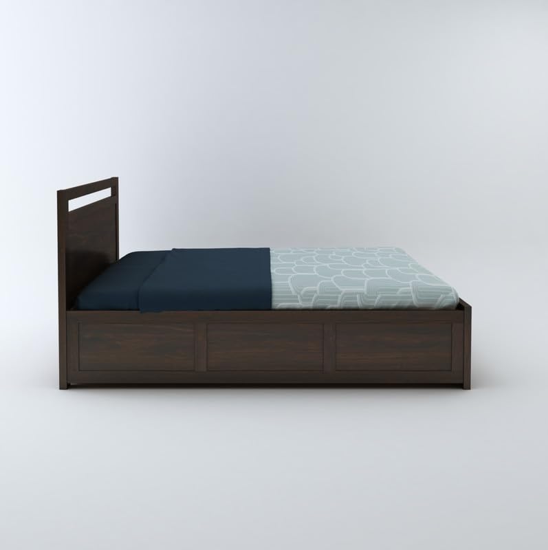 STRATA FURNITURE Sheesham Wood Queen Size Bed with Hydraulic Storage for Home Living Room Bedroom Wooden Double Bed Cot Palang Furniture (Walnut Finish)