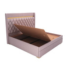STRATA FURNITUR Sheesham Wood Queen Size Bed with Box Storage and Upholstery Tufted Headboard | Modern Wooden Double Bed Cot Palang Furniture for Bedroom, Hotels, Living Room, Home (Light Purple)