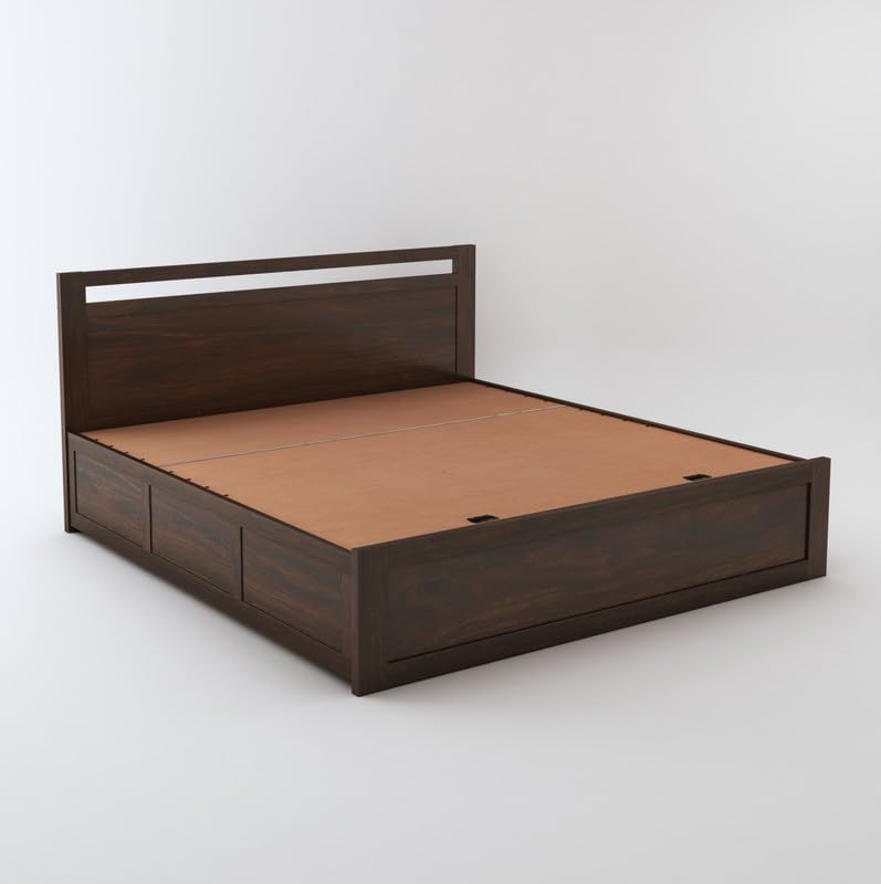 STRATA FURNITURE Sheesham Wood Queen Size Bed with Hydraulic Storage for Home Living Room Bedroom Wooden Double Bed Cot Palang Furniture (Walnut Finish)