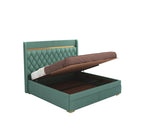 STRATA FURNITUR Sheesham Wood Queen Size Bed with Hydraulic Box Storage and Upholstery Tufted Headboard | Wooden Double Bed Cot Palang Furniture for Bedroom, Hotels, Living Room, and Home (Greendust)