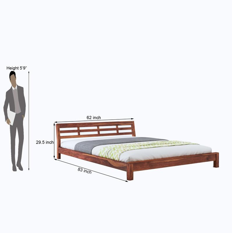 STRATA FURNITURE Sheesham Wood King Size Platform Bed Without Storage for Bedroom Living Room Home Wooden Double Cot Palang Low Height Bed Furniture (Honey Finish)