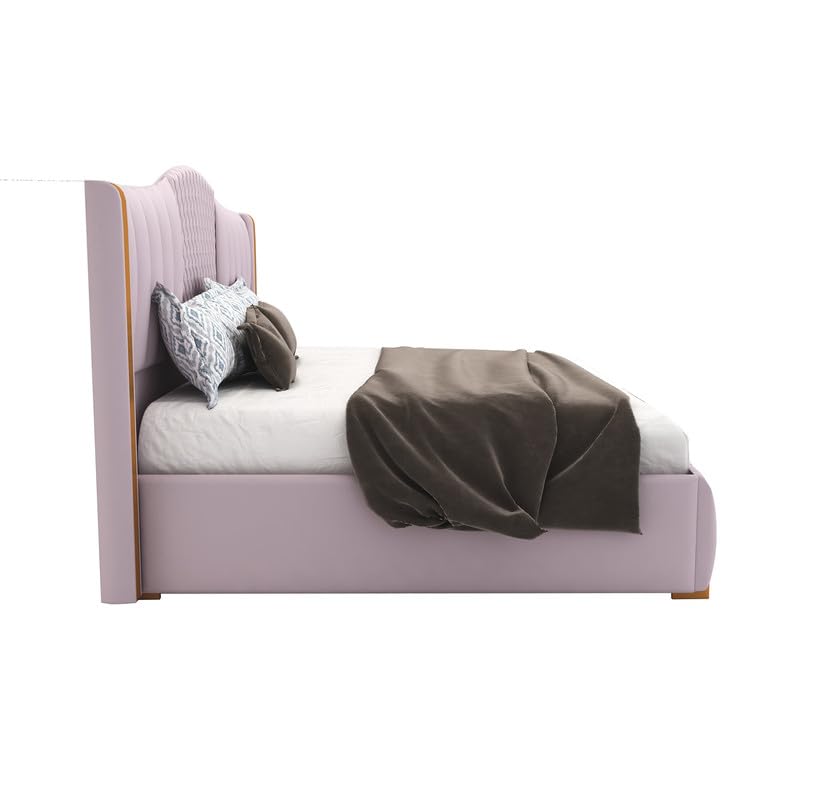 STRATA FURNITUR Sheesham Wood Queen Size Platfrom Bed with Box Storage and Upholstered Headboard | Stylish Wooden Double Bed Cot Palang Furniture for Bedroom, Hotels, Living Room, Home (Light Purple)