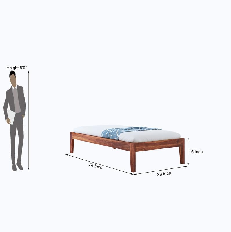 STRATA FURNITURE Sheesham Wood Single Size Bed Without Storage for Bedroom Living Room Home Wooden Palang Bed (Honey Finish)