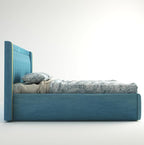 STRATA FURNITUR Upholstered Queen Size Bed with Box Storage for Bedroom Furniture Solid Wood Fabric Bed Wooden Double Bed Cot Palang for Home Living Room and Hotels (Blue)