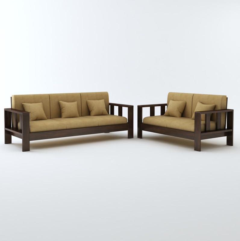 STRATA FURNITURE Sheesham Wood 5 Seater Sofa Set for Hall Home Office Living Room Solid Wooden 3+2 Seater Sofa Set Furniture (Walnut Finish)