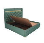 STRATA FURNITUR Sheesham Wood Queen Size Bed with Box Storage and Upholstery Tufted Headboard | Modern Wooden Double Bed Cot Palang Furniture for Bedroom, Hotels, Living Room, and Home (Greendust)