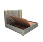 STRATA FURNITUR Sheesham Wood Queen Size Platfrom Bed with Box Storage and Upholstered Headboard | Modern Wooden Double Bed Cot Palang Furniture for Bedroom, Hotels, Living Room, and Home (Grey)