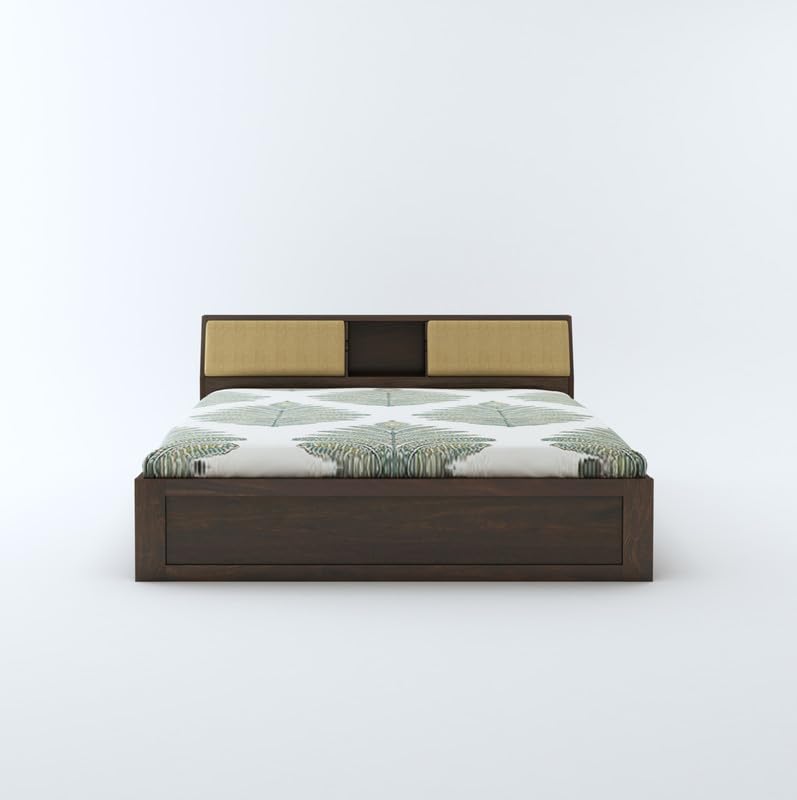 STRATA FURNITURE Sheesham Wood Queen Size Bed with Hydraulic and Headboard Storage for Living Room Home Bedroom Wooden Double Bed Cot Palang Furniture (Walnut Finish)