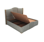 STRATA FURNITUR Sheesham Wood Queen Size Platfrom Bed with Box Storage and Upholstered Headboard | Stylish Wooden Double Bed Cot Palang Furniture for Bedroom, Hotels, Living Room, and Home (Grey)