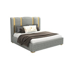 STRATA FURNITUR Sheesham Wood Queen Size Platfrom Bed with Box Storage and Upholstered Headboard | Modern Wooden Double Bed Cot Palang Furniture for Bedroom, Hotels, Living Room, and Home (Grey)