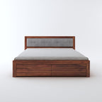STRATA FURNITURE Sheesham Wood Queen Size Bed with Hydraulic Storage and Cushion Headboard Wooden Double Bed Cot Palang for Living Room Bedroom Home (Honey Finish)